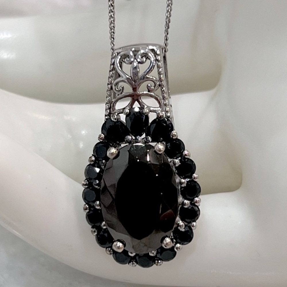 Silver Shungite Black Spinel Pendant Necklace